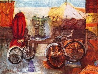 L'Ombrello Rosso  (The Red Umbrella ) - Incisione (Engraving), 1977, cm. 50x70
